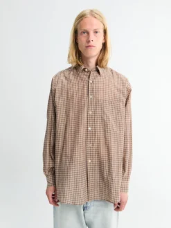 Airy Light Cotton Check Big Shirt i Brun Gingham Check