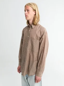 Airy Light Cotton Check Big Shirt i Brun Gingham Check
