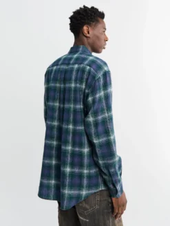 Airy Wool Check Shirt i Forest Green og Navy