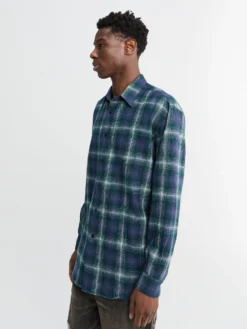 Airy Wool Check Shirt i Forest Green og Navy