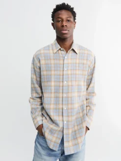 Airy Wool Check Shirt i Lyseblå og Beige