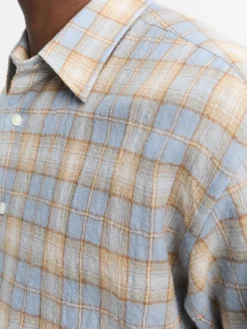 Airy Wool Check Shirt i Lyseblå og Beige