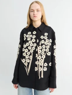 Argo Top Floral Embroidery i Sort