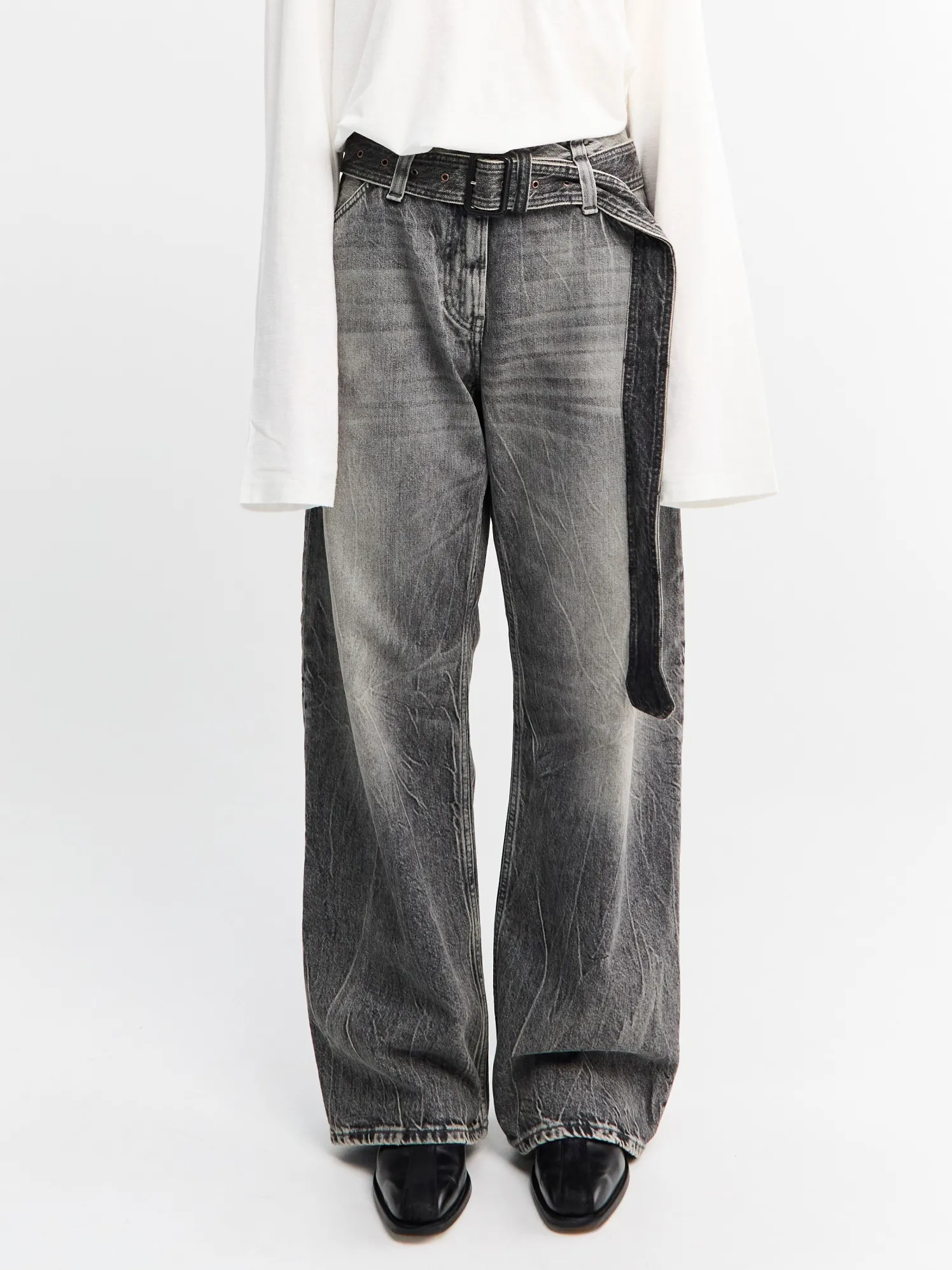 Belted Jeans i Washed Black