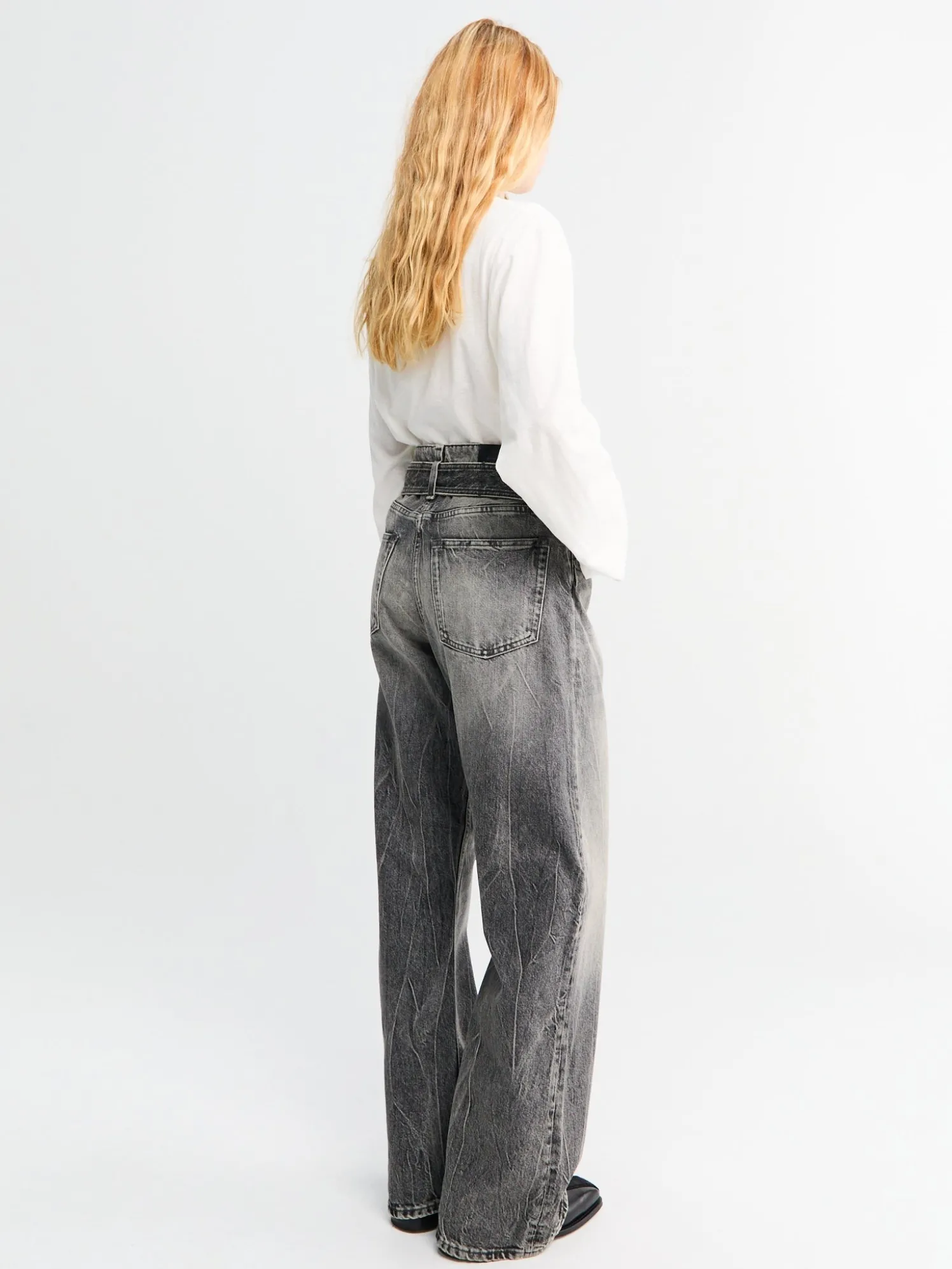 Belted Jeans i Washed Black