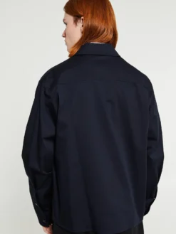 Cotton Gabardine Zip-Up Skjorte Jakke i Navy