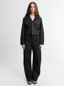 Cropped Blouson med Studs i Slate