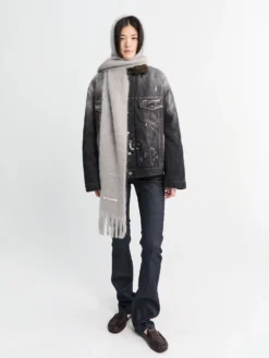Denim Jakke med Faux Fur Krave i Sort