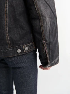 Denim Jakke med Faux Fur Krave i Sort
