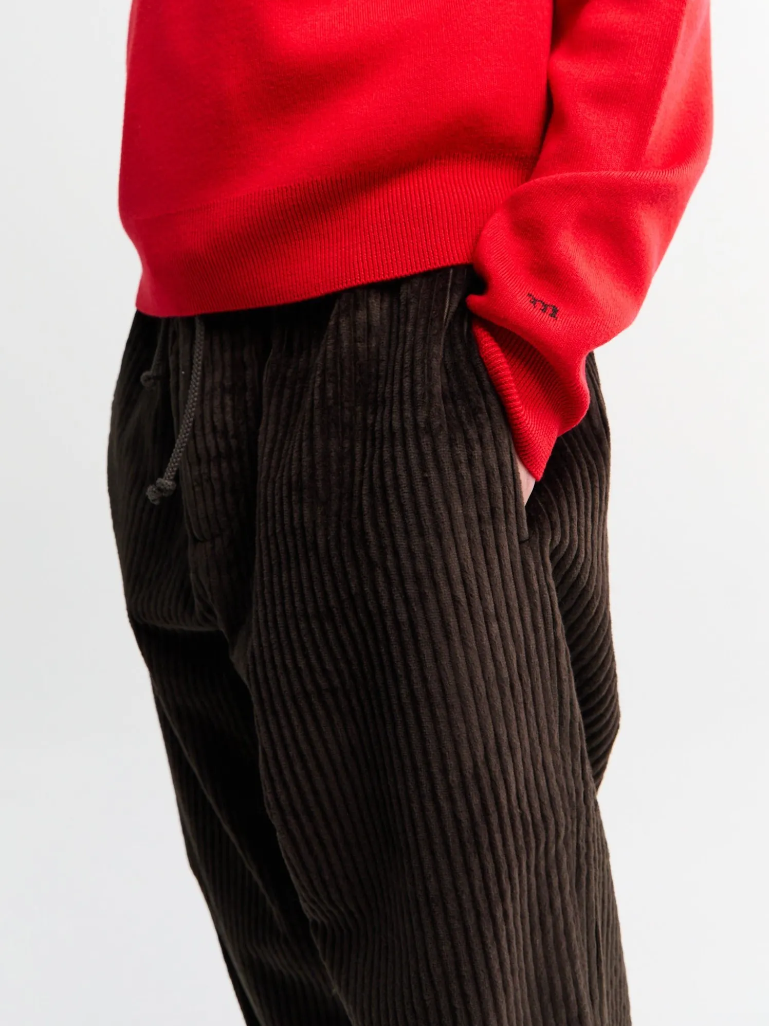 Ed Unlined Exaggerated Bomuldsfløjl Drawstring Bukser i Dark Chocolate Brown