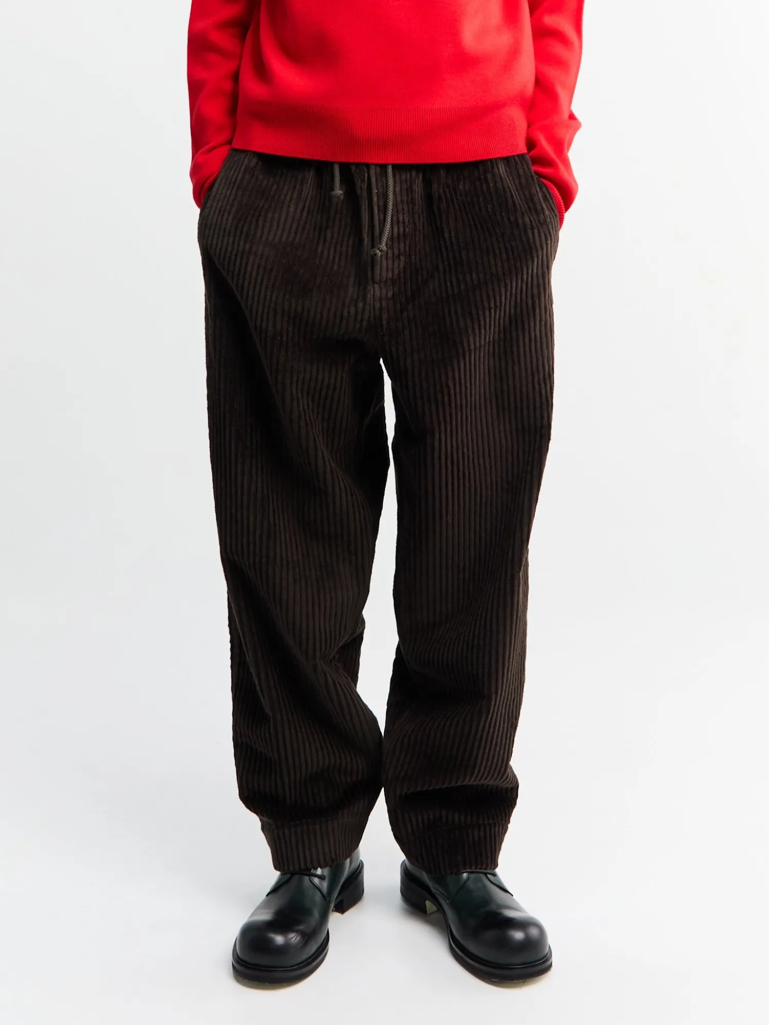 Ed Unlined Exaggerated Bomuldsfløjl Drawstring Bukser i Dark Chocolate Brown
