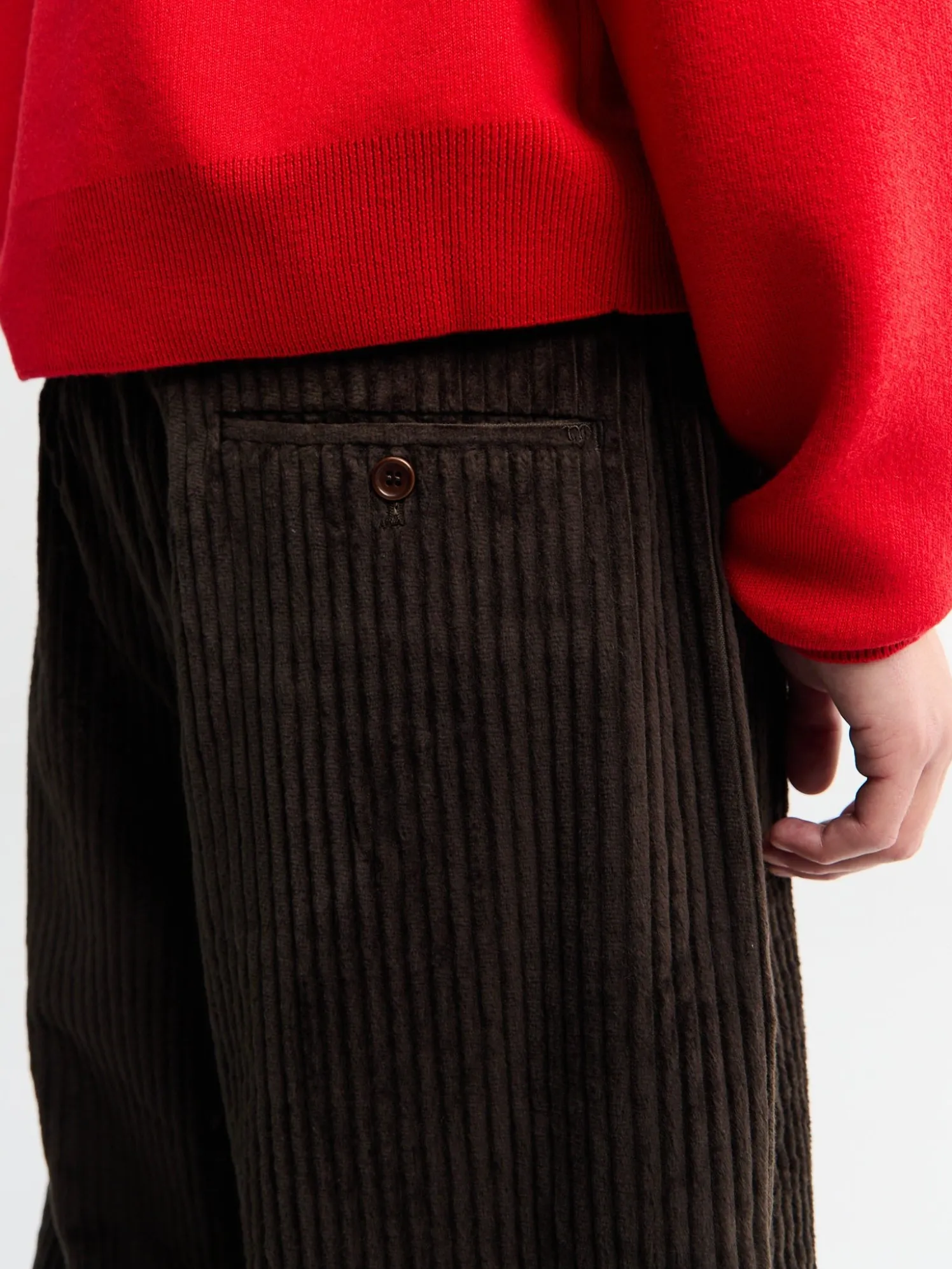 Ed Unlined Exaggerated Bomuldsfløjl Drawstring Bukser i Dark Chocolate Brown