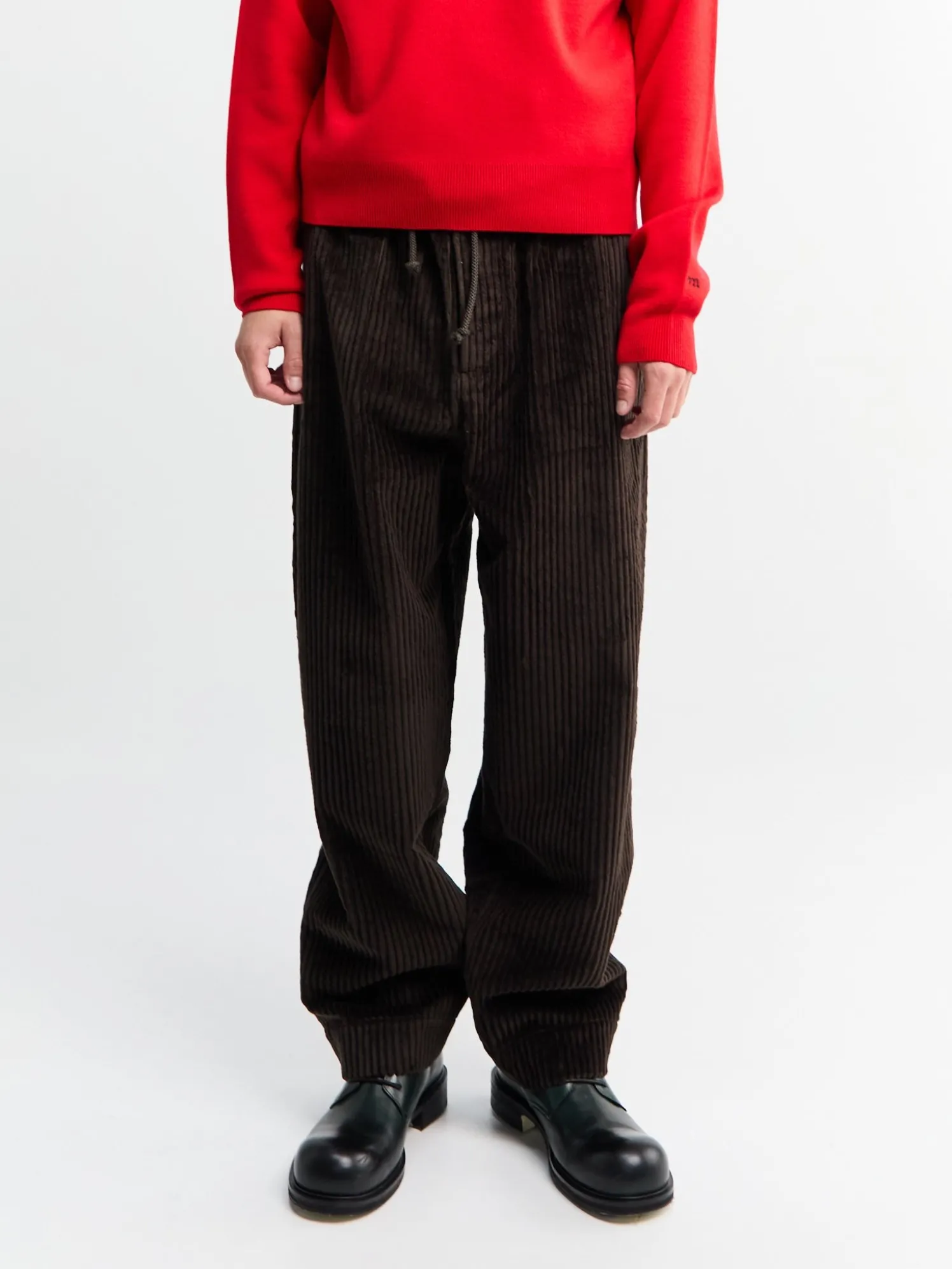 Ed Unlined Exaggerated Bomuldsfløjl Drawstring Bukser i Dark Chocolate Brown