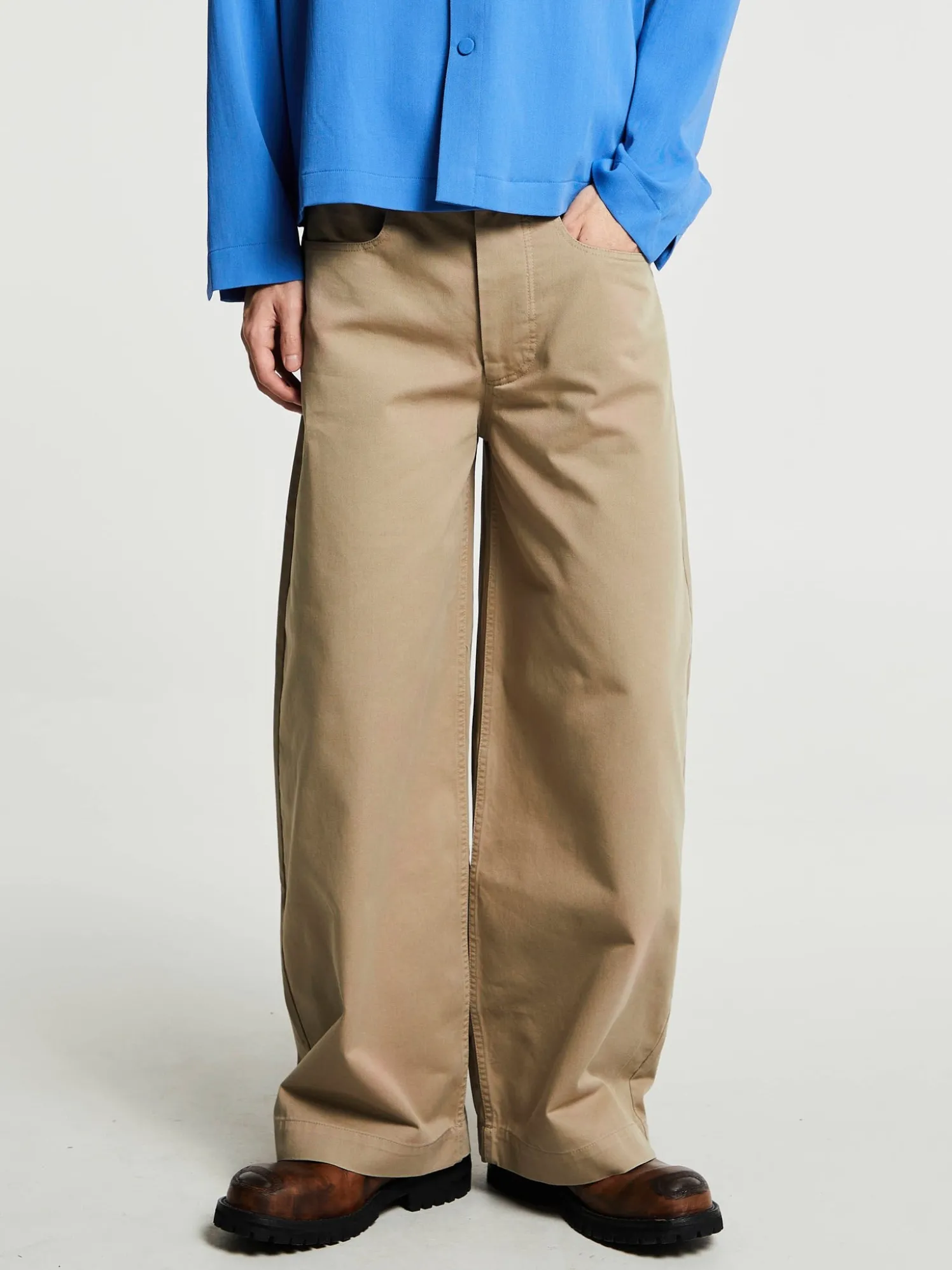 Egon Wide-Leg Washed Midweight Cotton Bukser i Beige