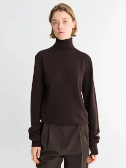 Eve Thin Turtleneck Sweater i Mørkebrun