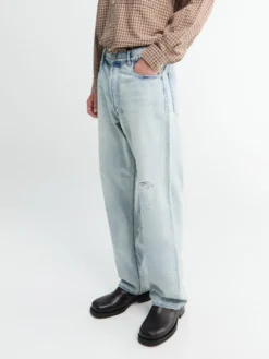 Faded Selvedge Light Denim Wide Pants i Lyseblå Indigo