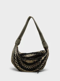 Fortune Croissant Filt Bag in Chevron Light Beige og Black