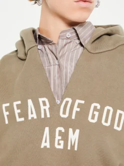 Heavy Fleece Cropped V-Neck Hoodie i Military