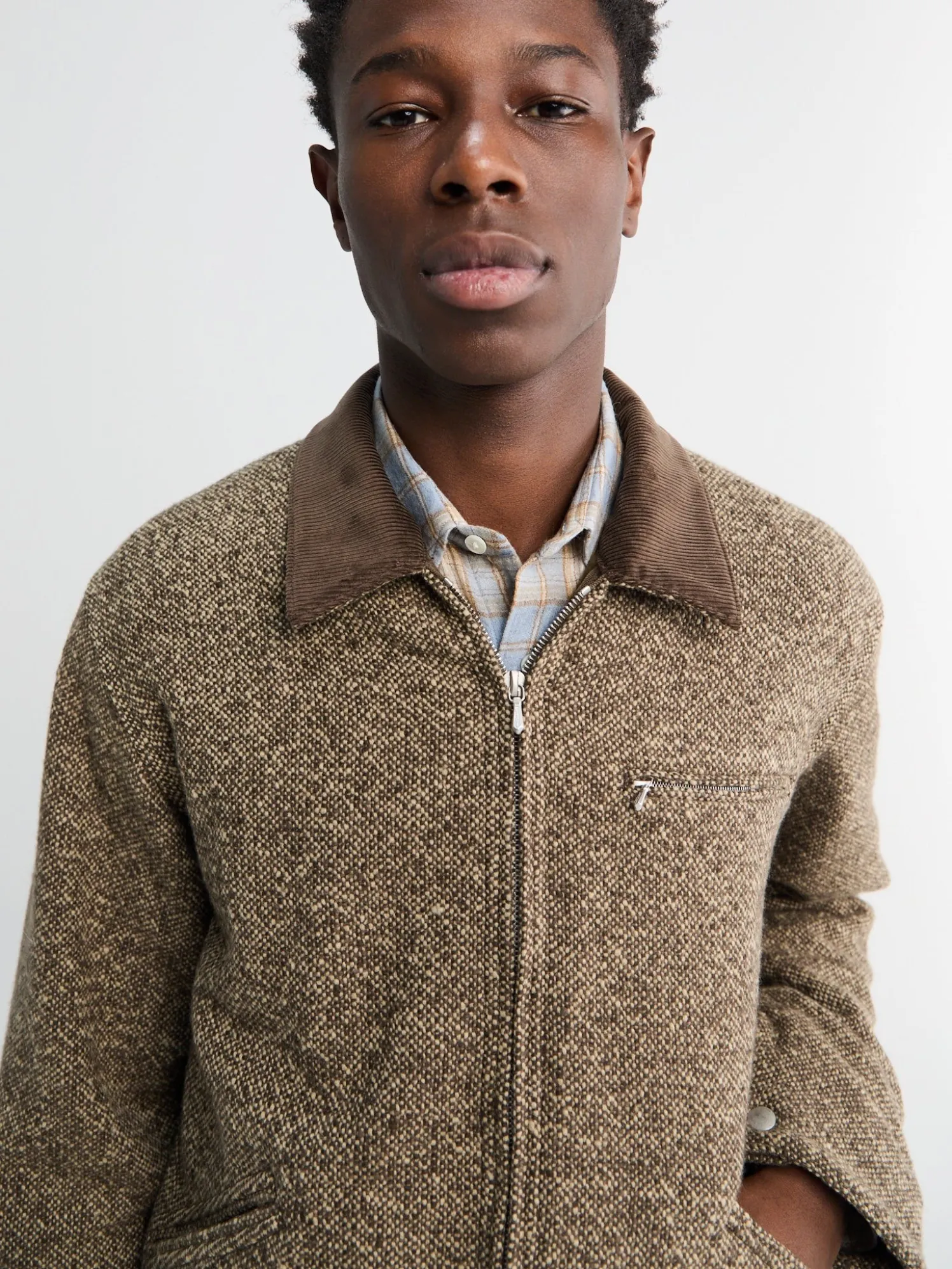 Homespun Tweed Zip Blouson i Brun