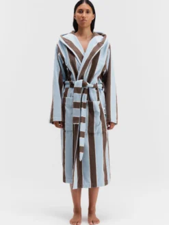 Hooded Badekåbe i Cocoa Stripes