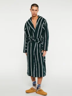 Hooded Badekåbe i Forest Green Stripes