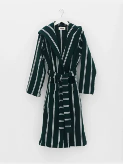 Hooded Badekåbe i Forest Green Stripes
