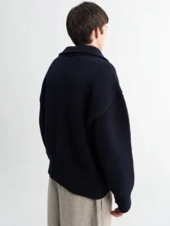 Ivan Chunky Cotton Rib Strikket Fiskertrøje i Midnatsblå