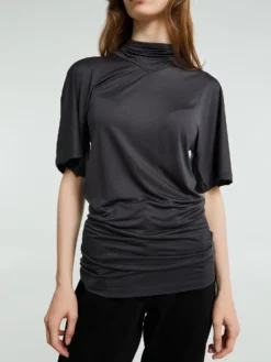 Kortærmet Foulard Top i Charcoal