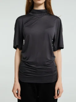 Kortærmet Foulard Top i Charcoal
