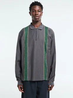 Lace Langærmet Zip Polo i Charcoal