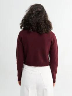 Langærmet Jumper med Splitkrave i Cherry