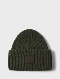Large Pansy Face Logo Beanie Hue i Dark Khaki Melange