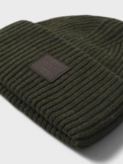 Large Pansy Face Logo Beanie Hue i Dark Khaki Melange