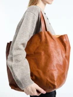 Læder Tote Bag i Cognac
