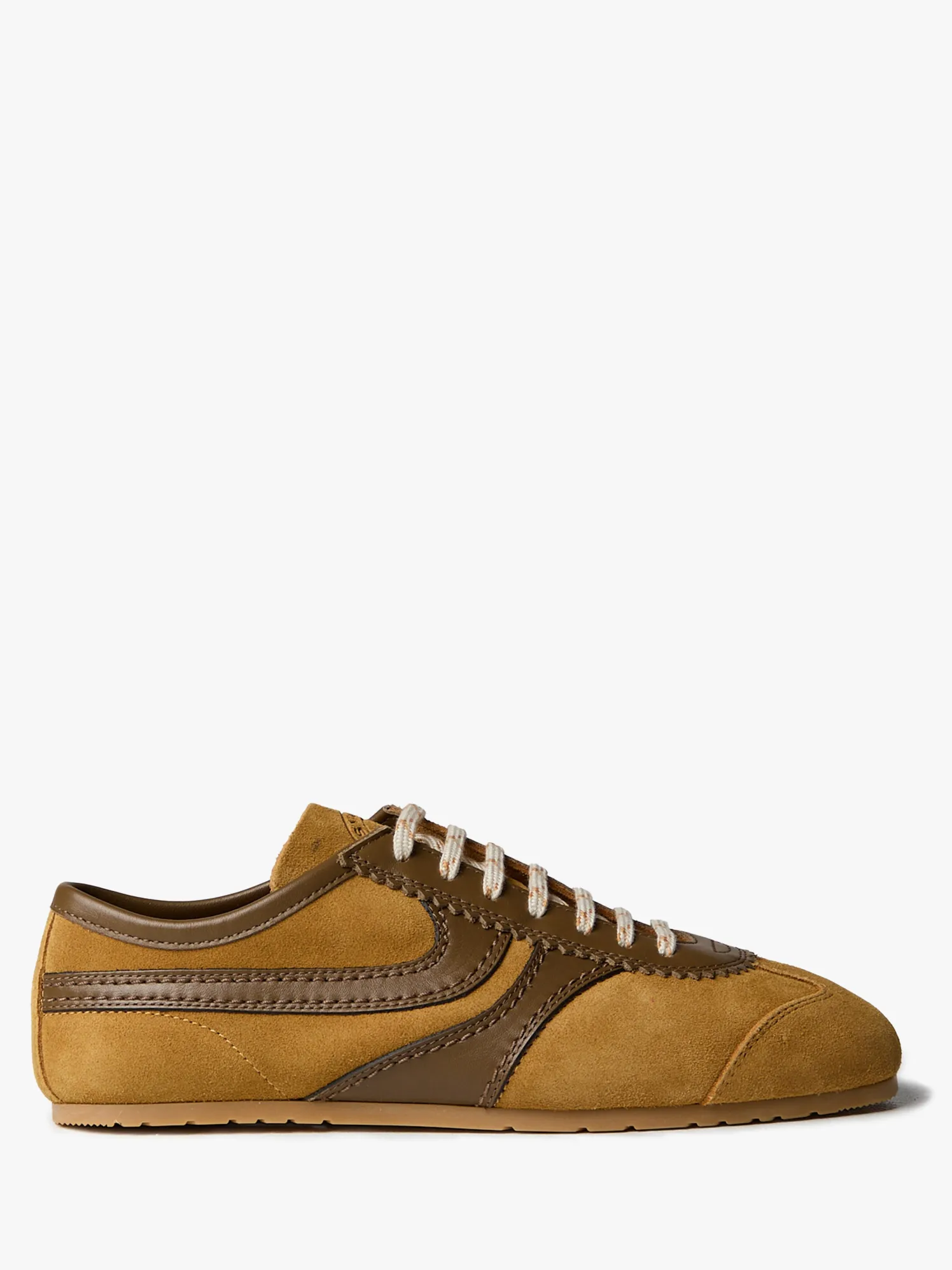 Leather-Trimmed Ruskind Sneakers i Ocra