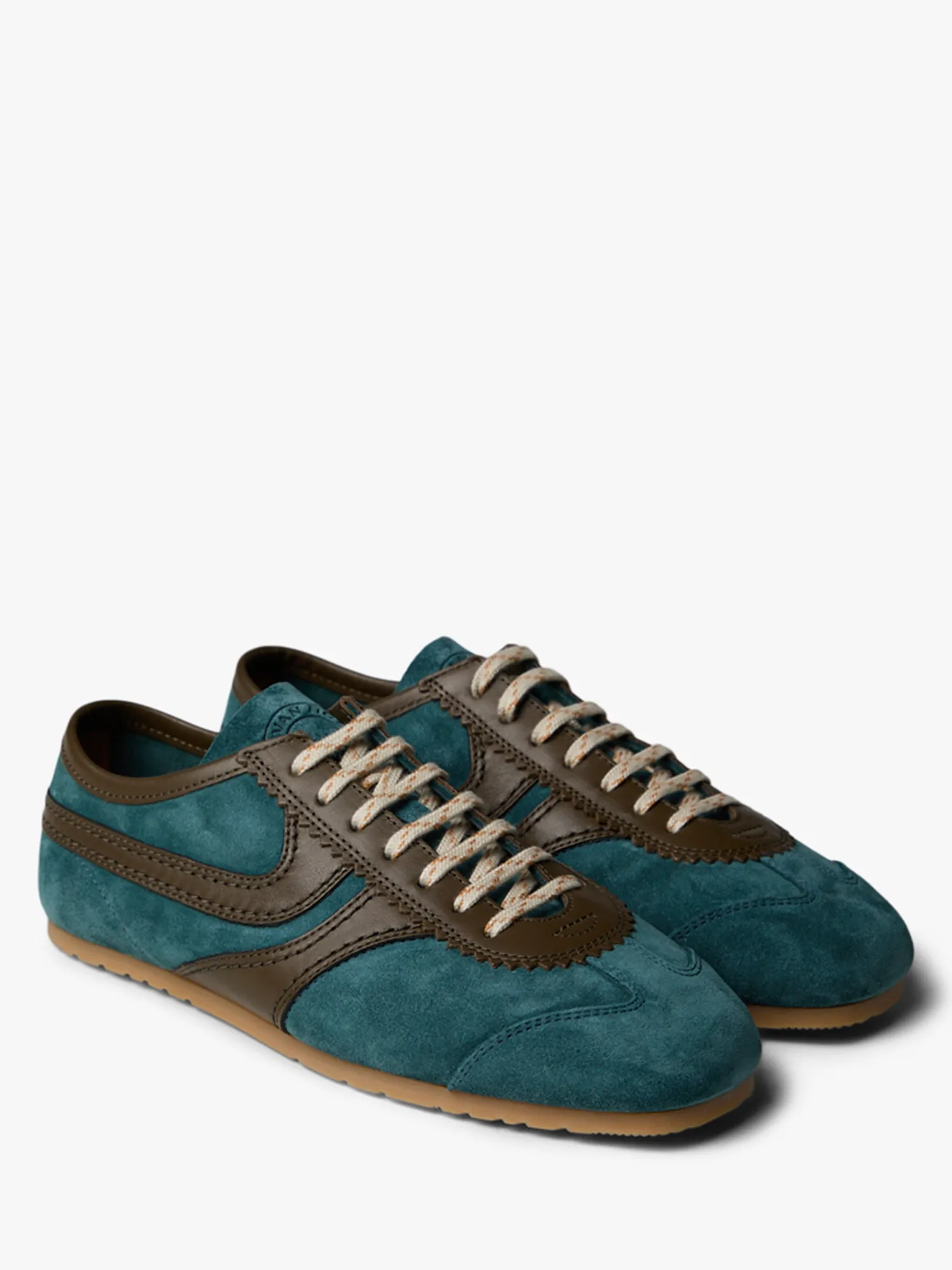 Leather-Trimmed ruskind Sneakers i Turkis