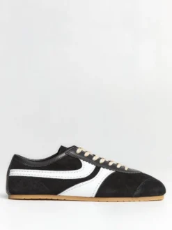 Leather-Trimmed Ruskinds Sneakers i Sort og Hvid