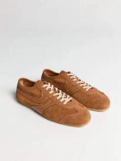 Leather-Trimmed Suede Sneakers i Tan