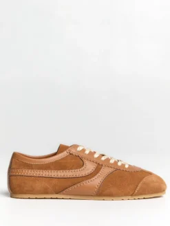 Leather-Trimmed Suede Sneakers i Tan