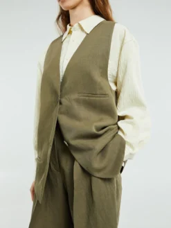 Melrose Hør Vest i Khaki
