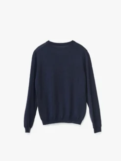 Merino striktrøje med rund hals i Navy
