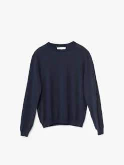 Merino striktrøje med rund hals i Navy