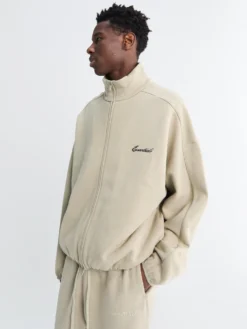 Modern Fit Fleece Track Jacket i Abbey Stone