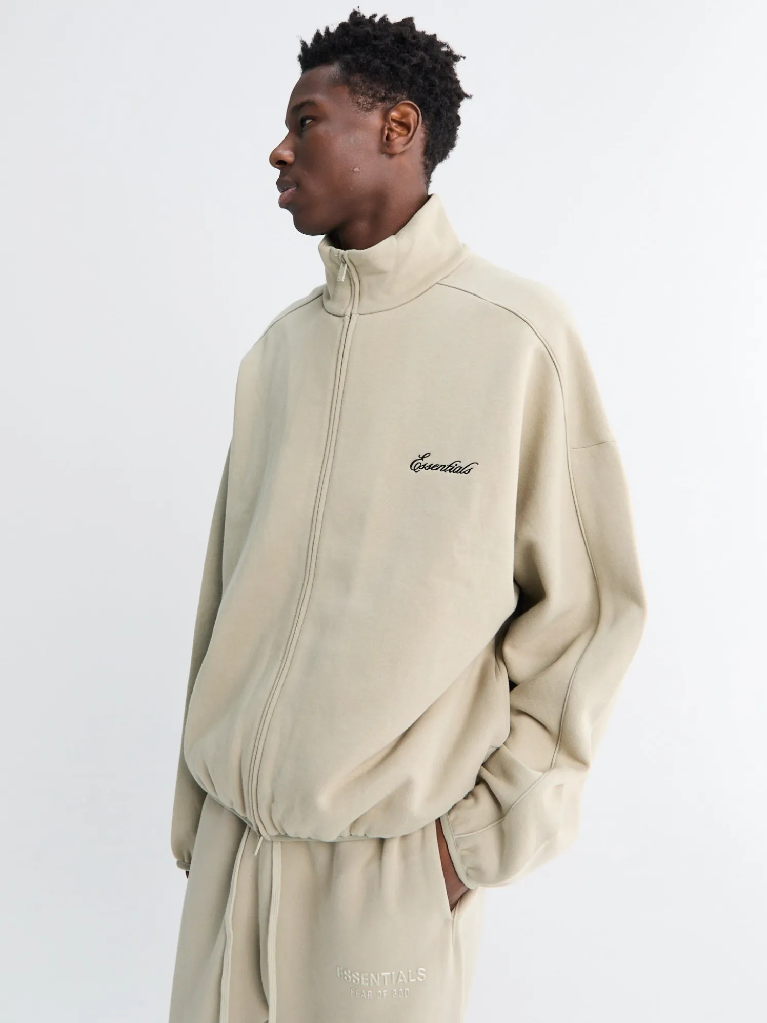 Modern Fit Fleece Track Jacket i Abbey Stone