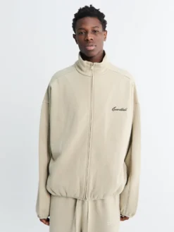 Modern Fit Fleece Track Jacket i Abbey Stone