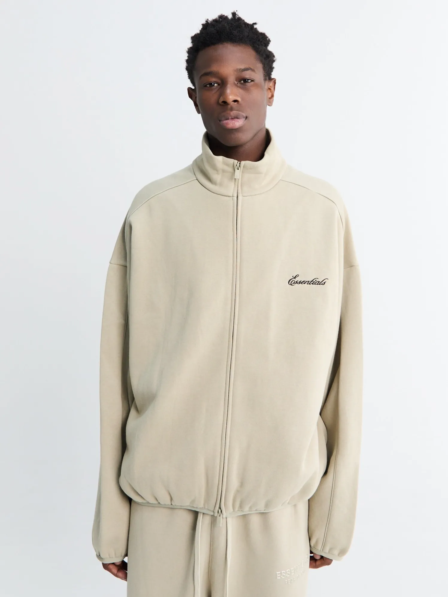 Modern Fit Fleece Track Jacket i Abbey Stone