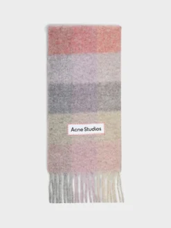 Mohair Checked Tørklæde i Fuchsia, Lilla og Lyserød