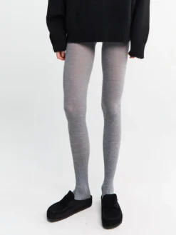 Mrs Merino Ribbed Tights i Lysegrå
