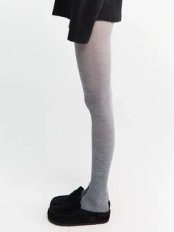 Mrs Merino Ribbed Tights i Lysegrå