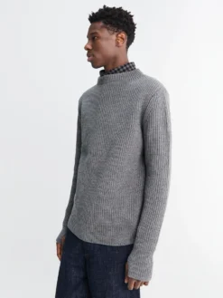 Navy Crewneck Strik i Grå
